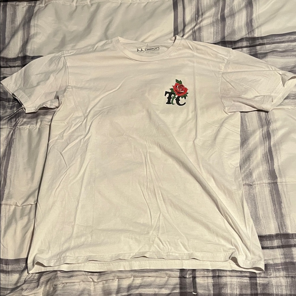 White T-Shirt with Rose Embroidery